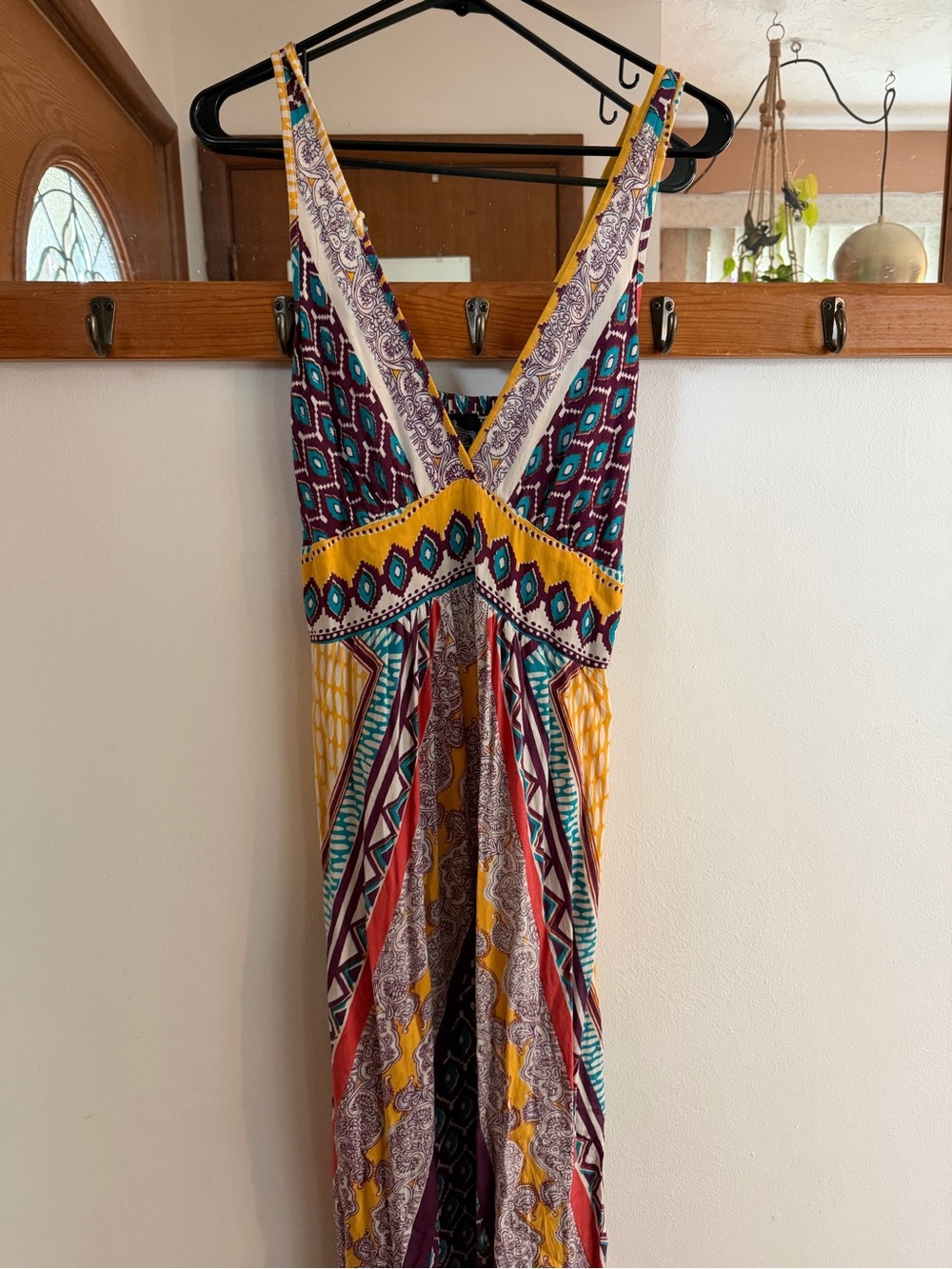 Angie V-Neck Maxi Dress in Yellow, Teal & Purple
